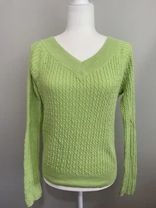 Suéter tejido con cable verde Talbots para mujer talla mediana - Imagen 1 de 3