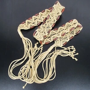 Macrame String Braided Rope Belt Brown Wood Bead Fringe Hippie Boho - Picture 1 of 3