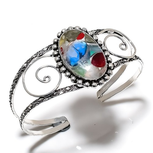 VALENTINO Bracciale Dicorich Vetro Gemma Fatto a Mano Argento Sterling 925 Regolabile a327