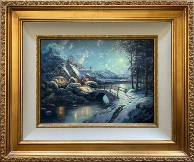 THOMAS KINKADE - CHRISTMAS MOONLIGHT - A/P 12" X 16" HE GICLEE CANVAS w/COA - Image 1 of 4