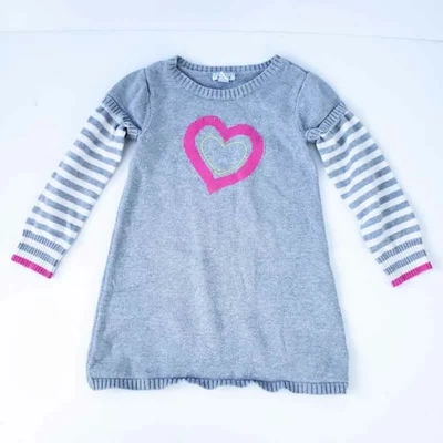 Old Navy Sweater Dress Heart Stripes Small Gray Girls Dress Stripe - Image 1 of 4