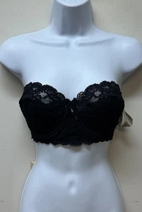 Vintage Valmont Black Lace Strapless Half Bullet Bra 32D Union Made USA NEW NOS - Picture 1 of 8