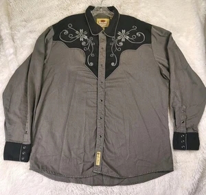 Larry Mahan Cowboy Collection 2XL Western Hemd bestickt Blumen schwarz Druckknöpfe - Bild 1 von 7