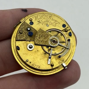 37.9mm Antique William Brown Sheffield Fusee Quality Pocket Watch Movement PARTS - Picture 1 of 17