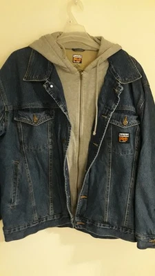 Timberland Pro jean jacket faux sherpa lined mens 2XL hooded blue - Image 1 of 4