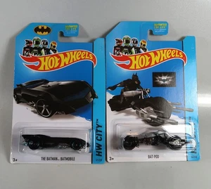 Hot Wheels 2014 Batman Bat-Pod #64 & The Batman Batmobile #61 HW City - Picture 1 of 3