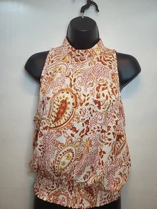 Anthropologie Cynthia Rowley Womens Large Orange Paisley Sleeveless Blouse Top - Picture 1 of 7