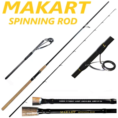 9ft Fishing Rod Spinning Pole Carbon Fiber Portable Heavy Fast 2 section - Image 1 of 4