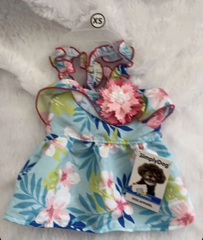 SimplyDog: Hawaii floral dress light blue and pink size L - Image 1 of 1