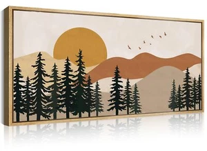 DRACIT Large Mountain Wood Wall Art Boho Mountain Forest Wall Decor Orange Su... - Picture 1 of 7