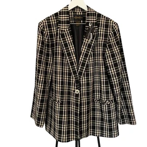Vintage 90s Requirements Linen Blend Plaid Fully Lined Blazer Women’s Size 18 - Picture 1 of 12
