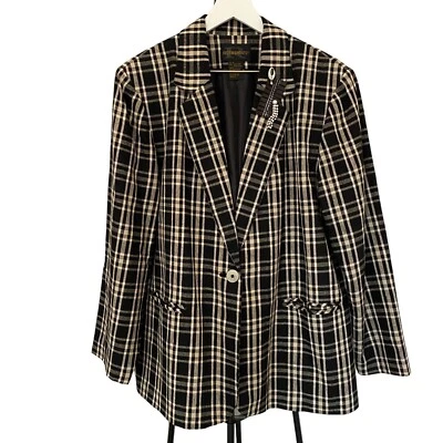 Blazer para mujer vintage años 90 Requisitos mezcla de lino a cuadros totalmente forrado talla 18” Foto 1 de 4