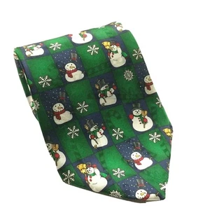 Hallmark Yule Tie Greetings Snowman Christmas Snowflake Necktie 100% Silk - Picture 1 of 7