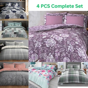 4 Pcs Complete Duvet Cover Set With Matching Bed Sheet & Pillowcases Double King - Picture 1 of 14