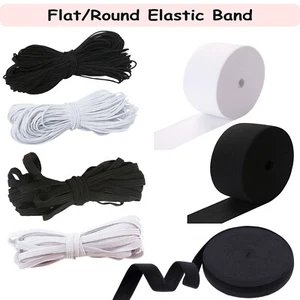 White /Black Elastic Cord 1mm to 75mm Wide for Sewing Clothing Elastic Trousers - Picture 1 of 22