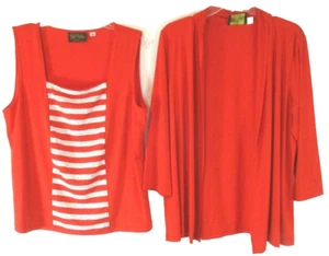 New Bob Mackie Shirt Jacket Set 2 Piece Red Sz L Drape Front Women A222625 CB42L - Picture 1 of 6