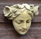 Art nouveau female face decorative wall plaque stone home garden ornament 13cmH