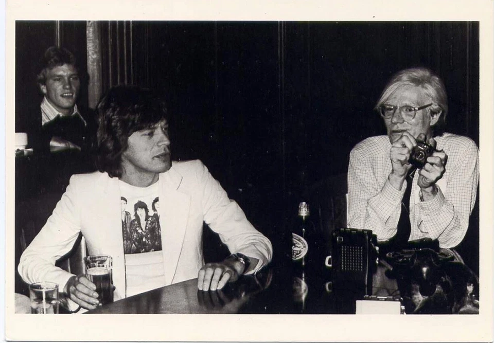 Andy Warhol 1977 almuerzo con Mick Jagger, fábrica 860 Broadway• foto postal Foto 1 de 1