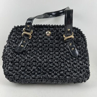 Bolso de mano vintage tejido de plástico negro asa superior Marcus Brothers of Miami Foto 1 de 4