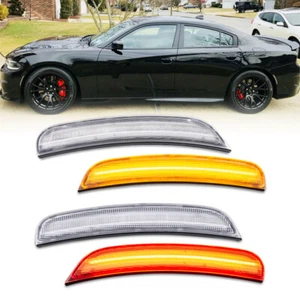 Clear Lens Led Side Marker Lamp for 15-up Dodge Charger Front&Rear Amber&Red 4PC - Picture 1 of 7