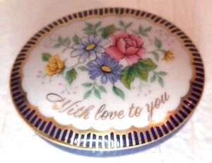 Vtg Porcelain Trinket Box Floral Oval With Love To You Mother's Day 1986 AVON - Picture 1 of 11