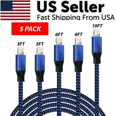 Braided Fast Charger Cable Heavy Duty USB lot Cord For iPhone 14 13 12 11 X XR 8 - Image 1 of 4