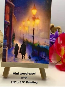 “Nighttime Street” Original Art 2.5”x3.5” Signed WITH MINI WOOD EASEL - Picture 1 of 2