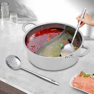 Stainless Steel Shabu Dual Sided divider Cooking Soup Hot Pot Cookware with Lid - Picture 1 of 11