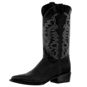 Botas de vaquero occidentales para hombre botas de rodeo de cuero con estampado de lagarto negro punta en J - Imagen 1 de 5