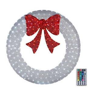 Pre-Lit 60 in Lighted Christmas Wreath for Front Door Decor with Bow Decoration - Picture 1 of 7