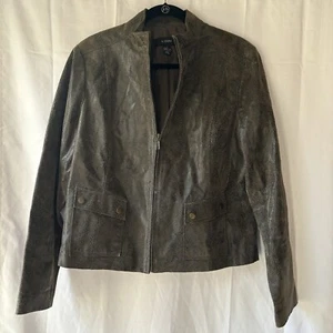 Alfani Women's XL Leather Moto Snakeskin Print Jacket Olive - Picture 1 of 7