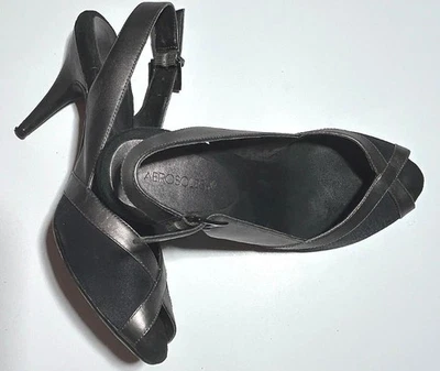 Sapatos de salto aerossóis 7,5 preto têxtil com sola emborrachada de couro prata escura - Imagem 1 de 4