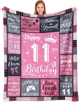 11th Birthday Gift Throw Blanket for Girls 60"x50" Soft Comfortable Material - Image 1 of 2
