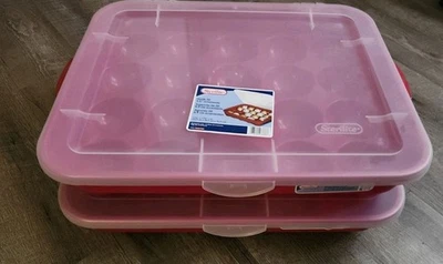 Lot Of 2 Sterilite Christmas 20 Ornament Storage Container Red Plastic Boxes - Image 1 of 4