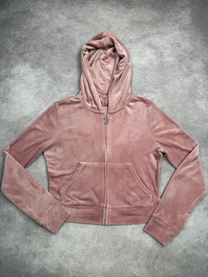 Juicy Couture Hoodie Womens Small Pink Velour Full Zip Jacket AERO Logo Pockets - Image 1 of 4
