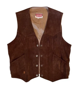 VINTAGE LEVI’S 70/80’S SUEDE LEATHER FRINGED WESTERN VEST LARGE L - Picture 1 of 7