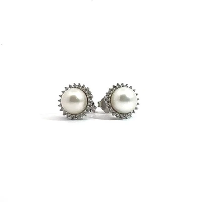 Vera Wang Love Collection 14K White Gold Pearl Diamond and Sapphire  Earrings - Image 1 of 4