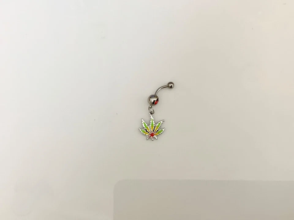Rasta Pot  Marijuana Leaf Weed Belly Button Navel Ring Body Jewelry Piercing 14g - Image 1 of 4