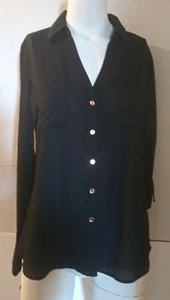 Caramelos Mujer Negra Mangas Largas Camisa Talla Mediana Color Latón Botones - Imagen 1 de 6