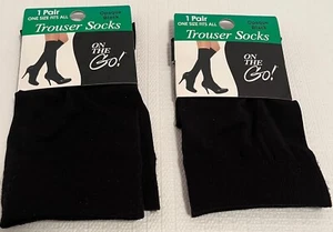 On The Go Women's Trouser Socks Opaque Black One Size Two Pairs New - Picture 1 of 5