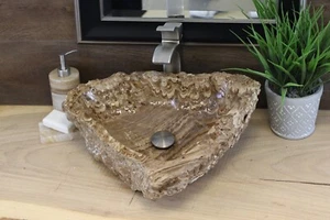 Fregadero de recipiente de piedra natural, lavabo de mármol ónix, fregadero rústico sellado epoxi - Imagen 1 de 7