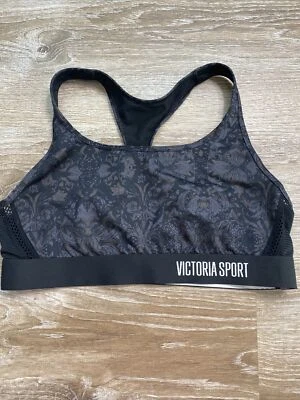 Victoria Secret Sport VSX M/L? Спортивный бюстгальтер черный фиолетовый серый цветочный спортивная спина - Изображение 1 из 4