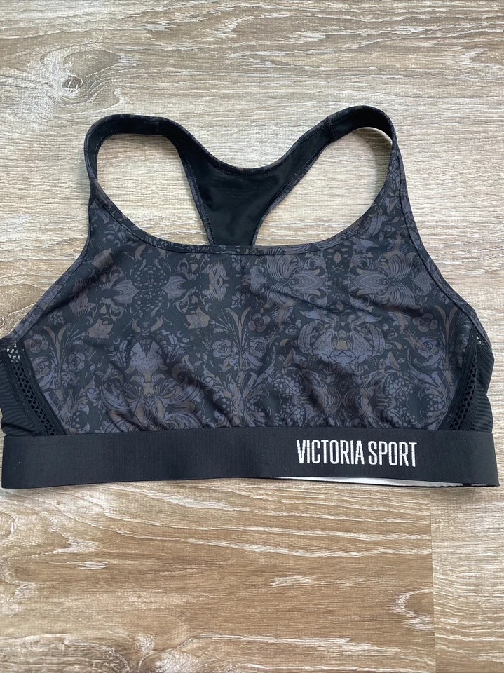 ¿Victoria Secret Sport VSX M/L? Sujetador deportivo negro morado gris floral espalda de corredor Foto 1 de 4