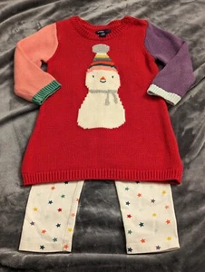 BABY GAP Red Knit Long Sleeve SNOWMAN Dress Girls 18-24 months-matching leggings - Bild 1 von 6