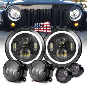 Fit for Jeep Wrangler 07-17 JK 7'' Round Led Headlights Fog Turn Signal Lights - Picture 1 of 12
