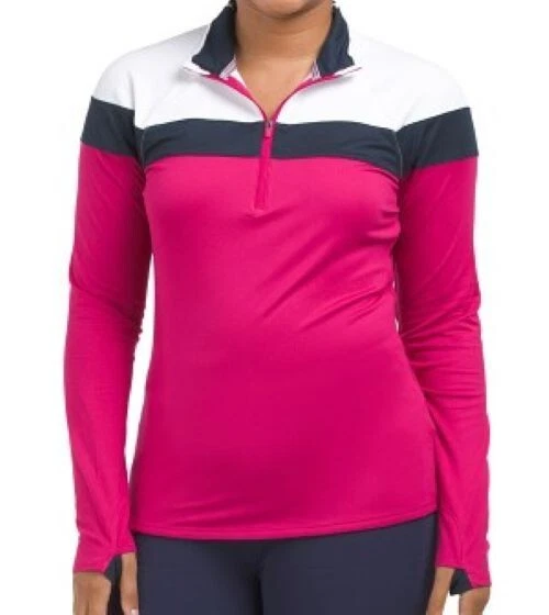 NUEVO CON ETIQUETAS PUMA Rosetastic Fucsia Azul Marino Blanco Manga Larga Simulada Camisa de Golf - XXL UPF50 Foto 1 de 1