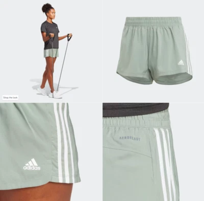 Shorts Adidas Pacer tecido 3 listras - Verde prata/branco (IB8705) feminino grande - Imagem 1 de 4