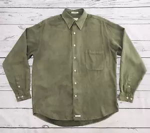 Vintage Burma Bibas Button Up Shirt Mens M Green Faux Suede Classics Long Sleeve - Picture 1 of 12