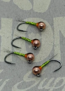 4ea. Green tinsel jigged perdigons size #14. Great Euro Nymph. - Picture 1 of 2