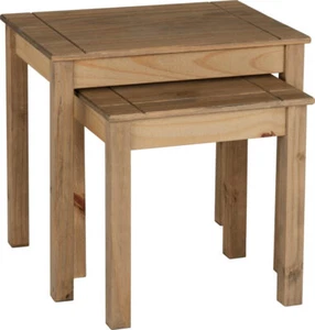 PANAMA NATURAL WAX PINE NEST OF 2 TABLES - Picture 1 of 6